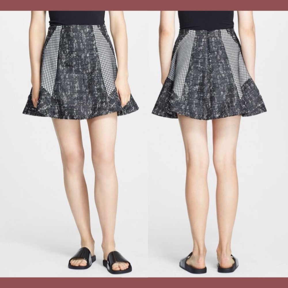 NWT $495‎ Jonathan Simkhai Boucle A-Line Skirt in Black/White [ SIZE 10 ]